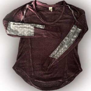 Free People Burgundy and Gray Long Sleeve Top